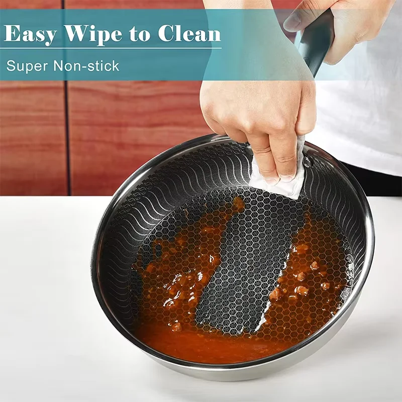 Nonstick Frying Pan Skillet 316 Stainless Steel Frying Pan WIth Lid Non-toxic Chef's Pan Skillets Compatible with All Cooktops