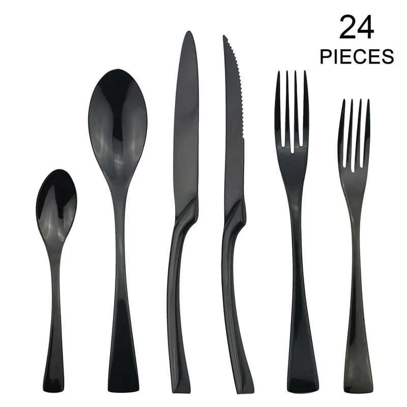24Pcs/Set Stainless Steel Dinnerware Flatware Set Dinner Spoon Fork Knife Cutlery Set Tableware Set Service For 4 or 6
