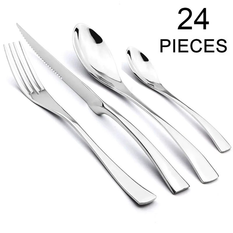 24Pcs/Set Stainless Steel Dinnerware Flatware Set Dinner Spoon Fork Knife Cutlery Set Tableware Set Service For 4 or 6