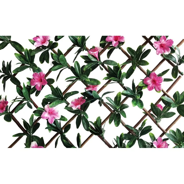 Siepe artificiale con foglie e fiori rosa 100x200 cm - Azalea
