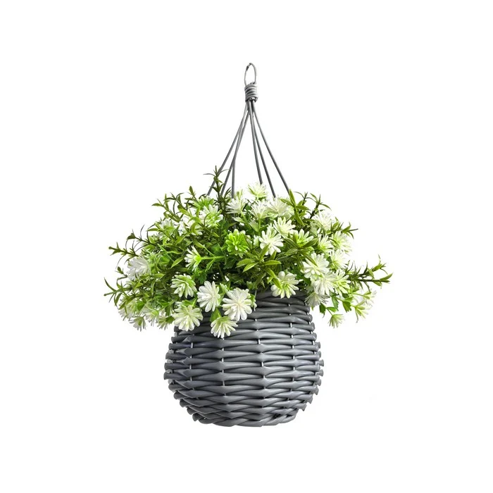 Vaso da appendere con fiori artificiali bianchi - Rosemary