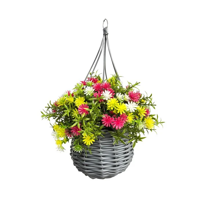 Vaso da appendere con fiori artificiali gialli e rosa - Rosemary