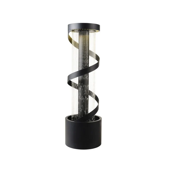 Fontana cilindrica in acciaio con LED per decorazione 112 cm antracite