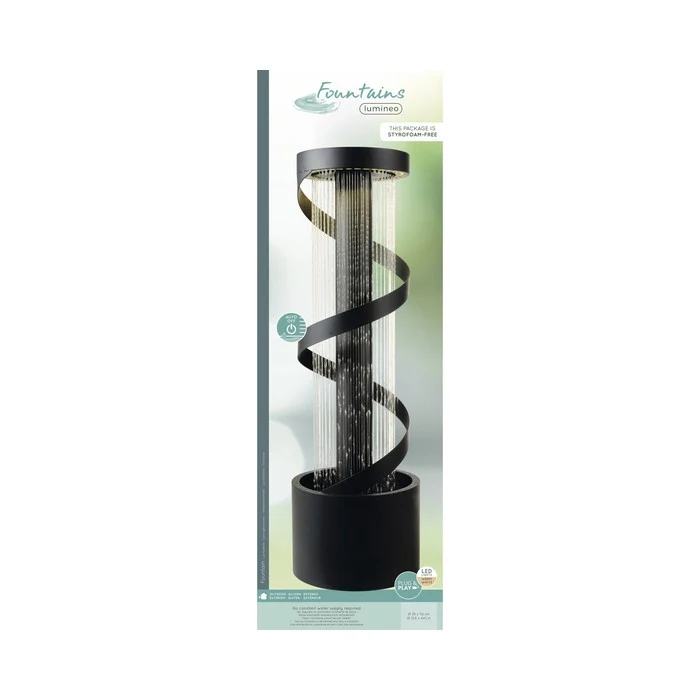 Fontana cilindrica in acciaio con LED per decorazione 112 cm antracite