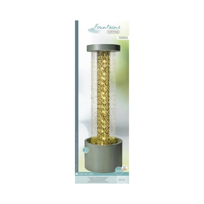 Fontana cilindrica in acciaio con LED per decorazione 112 cm verde