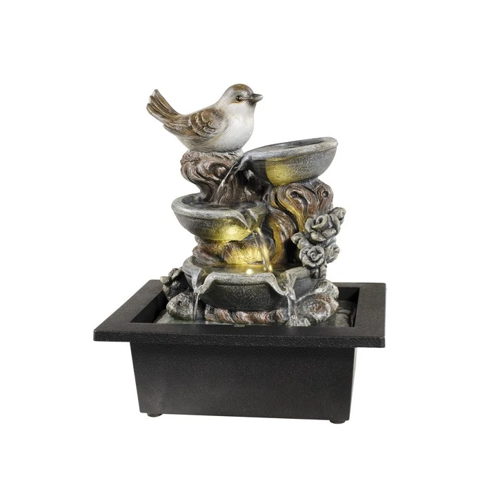 Fontana decorativa con uccellino in poliresina 26 cm