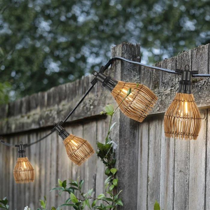 Catena luminosa rattan LED per esterno 450 cm bianco caldo