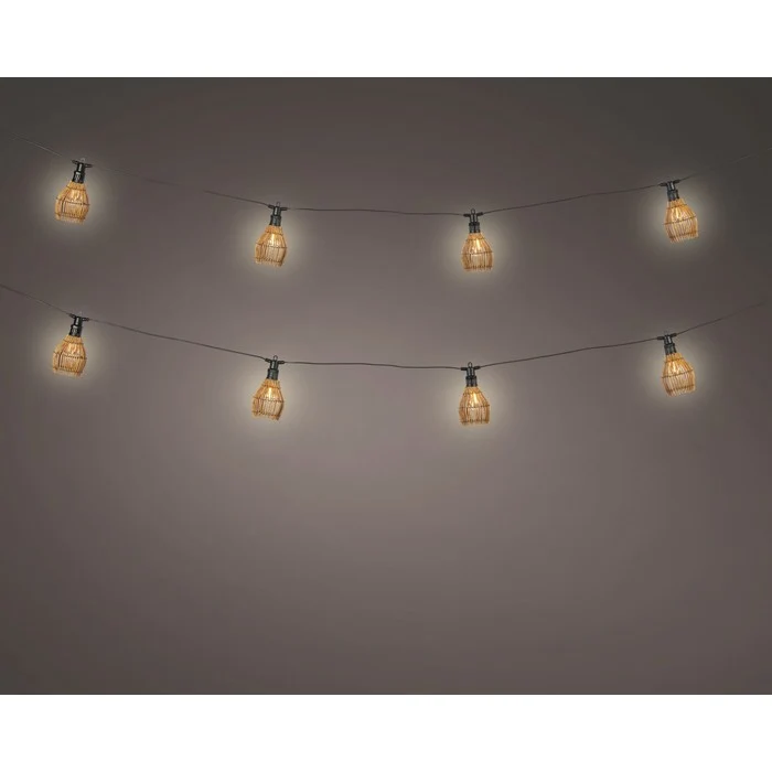 Catena luminosa rattan LED per esterno 450 cm bianco caldo