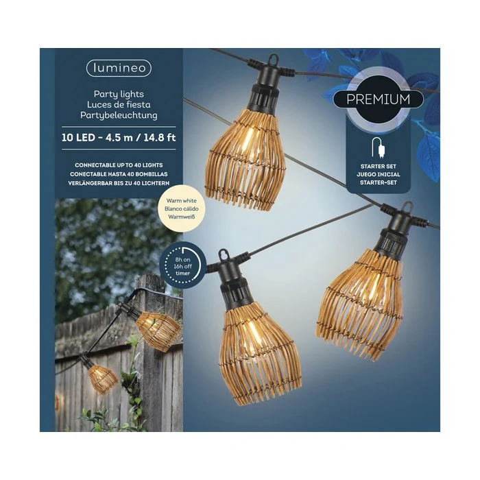 Catena luminosa rattan LED per esterno 450 cm bianco caldo