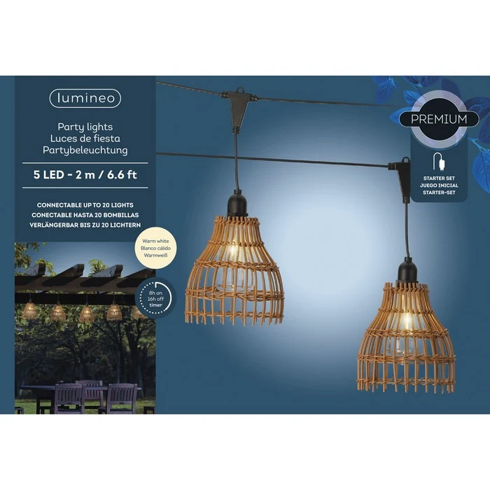 Catena luminosa rattan LED per esterno 200 cm bianco caldo
