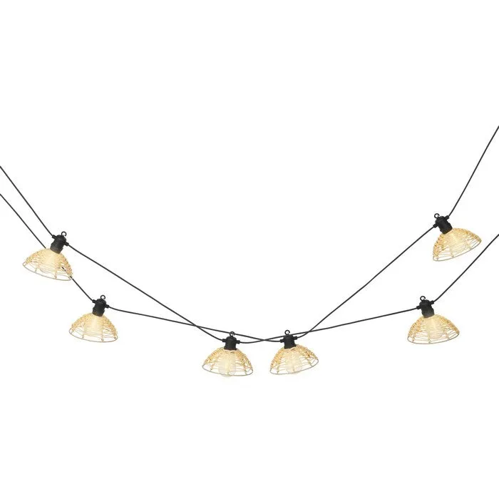 Catena luminosa rattan beige LED per esterno 450 cm bianco caldo