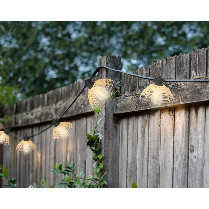 Catena luminosa rattan beige LED per esterno 450 cm bianco caldo