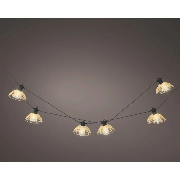 Catena luminosa rattan beige LED per esterno 450 cm bianco caldo