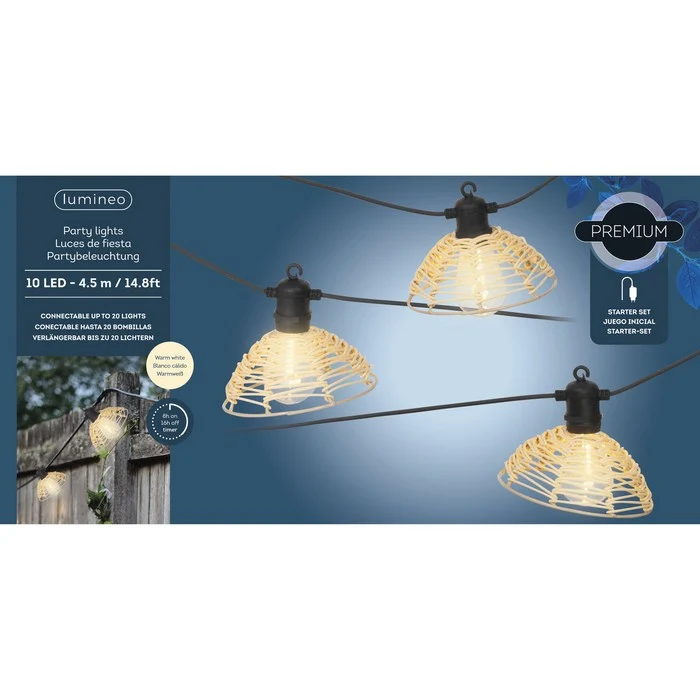 Catena luminosa rattan beige LED per esterno 450 cm bianco caldo