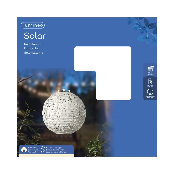 Lampada a sospensione tonda bianca con LED a luce solare 23 cm