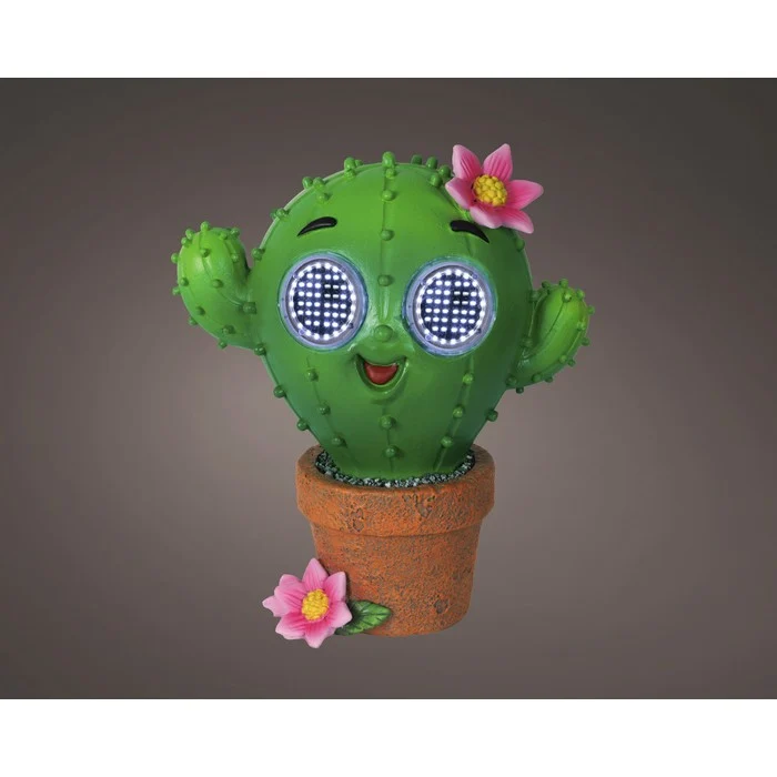 Piantina artificiale in resina con occhi LED a luce solare cactus