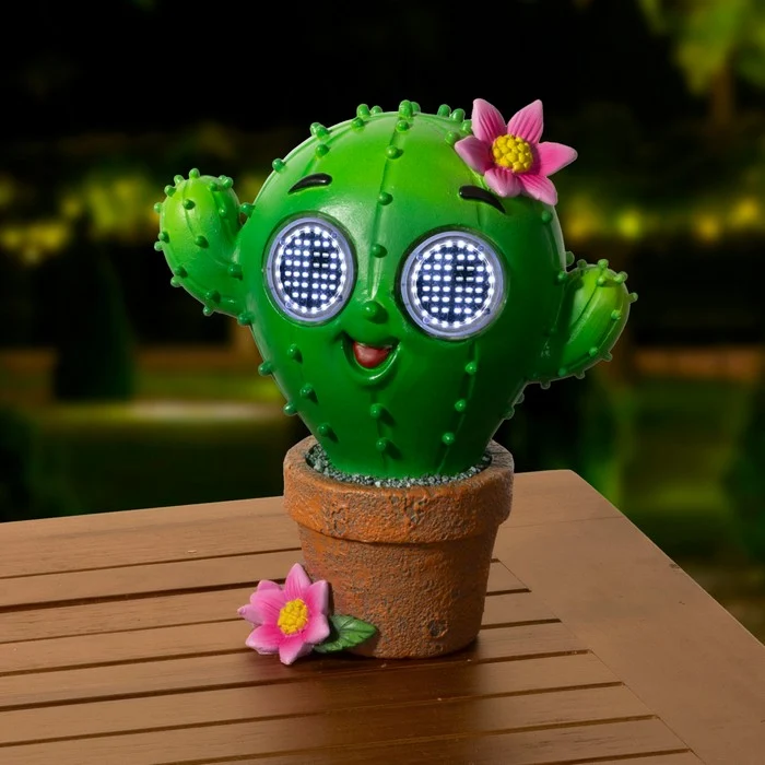 Piantina artificiale in resina con occhi LED a luce solare cactus