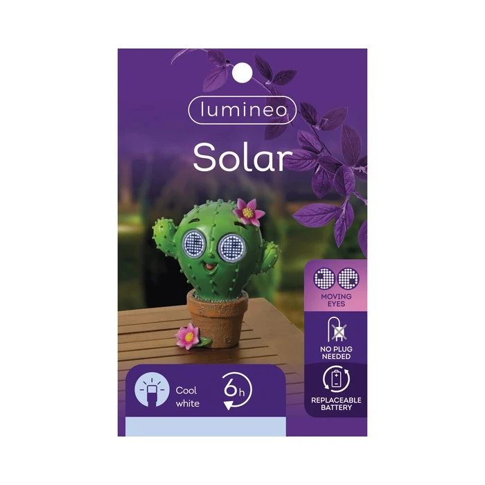 Piantina artificiale in resina con occhi LED a luce solare cactus