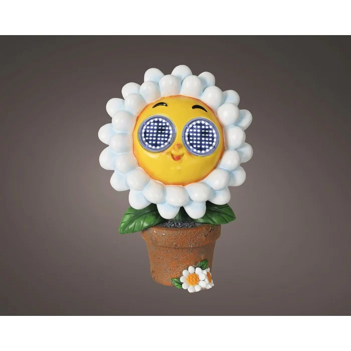 Piantina artificiale in resina con occhi LED a luce solare fiore bianco