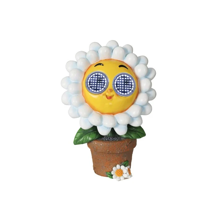 Piantina artificiale in resina con occhi LED a luce solare fiore bianco