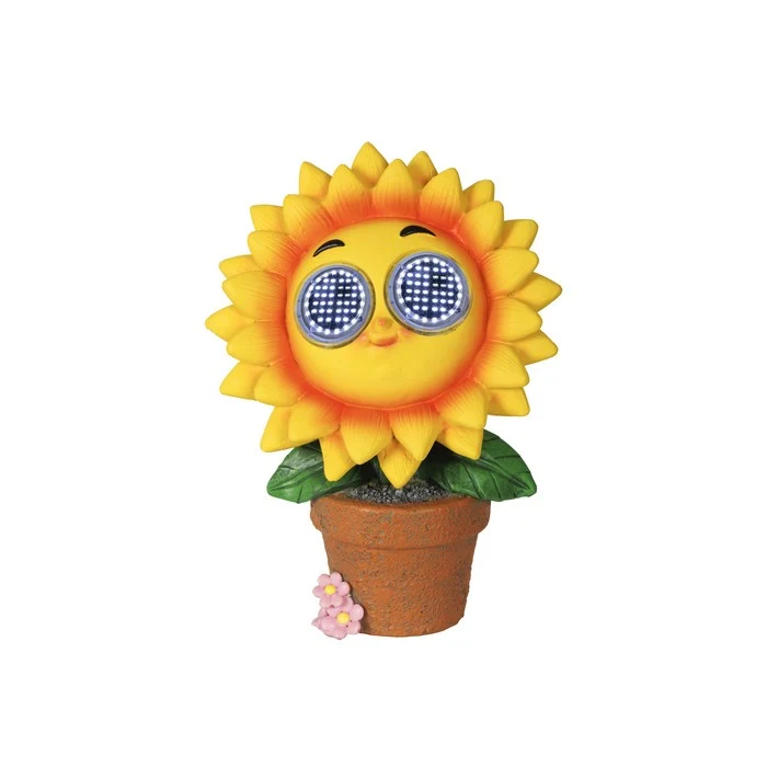 Piantina artificiale in resina con occhi LED a luce solare fiore giallo