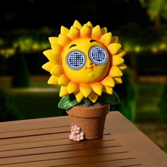 Piantina artificiale in resina con occhi LED a luce solare fiore giallo