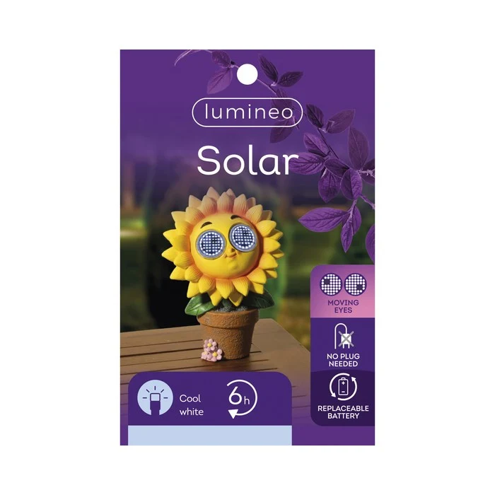 Piantina artificiale in resina con occhi LED a luce solare fiore giallo