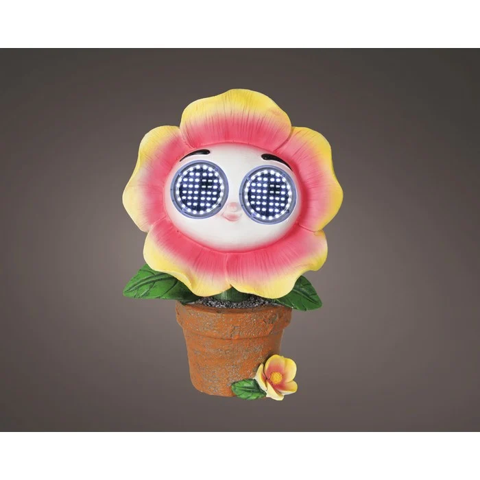 Piantina artificiale in resina con occhi LED a luce solare fiore rosa