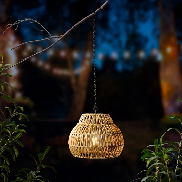 Lampada a sospensione in rattan con LED a luce solare 58 cm
