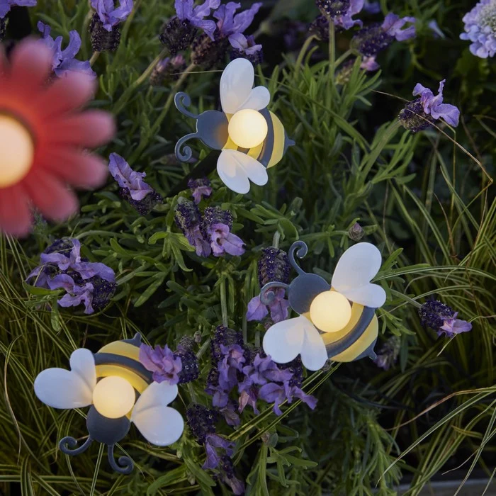 Set 3 picchetti da giardino con api LED a luce solare