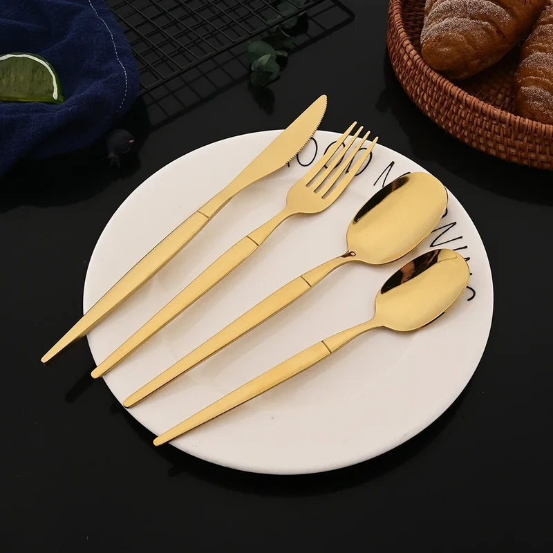 12Pcs Stainless Steel Dinnerware Set Golden Cutlery Spoon Fork Knife Western Cutlery Silverware Flatware Tableware Supplies