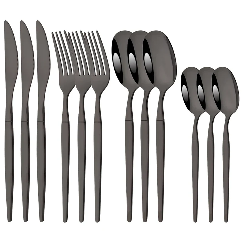 12Pcs Stainless Steel Dinnerware Set Golden Cutlery Spoon Fork Knife Western Cutlery Silverware Flatware Tableware Supplies