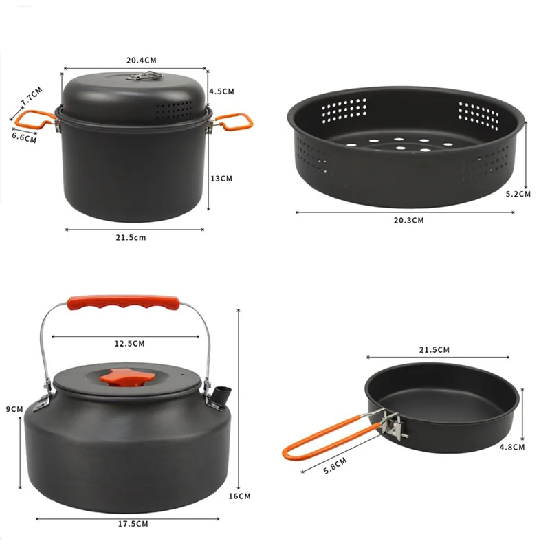 Outdoor Cookware Set Camping Cooking Pot Kettle Steamer Fry Pan Cooking Set