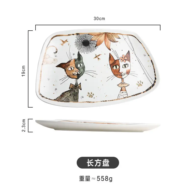 Cute Cartoon Cat Ceramic Tableware Household Soup Noodle Bowls Fruit Steak Food Plate Dishes Creative Porcelain Dinnerware
