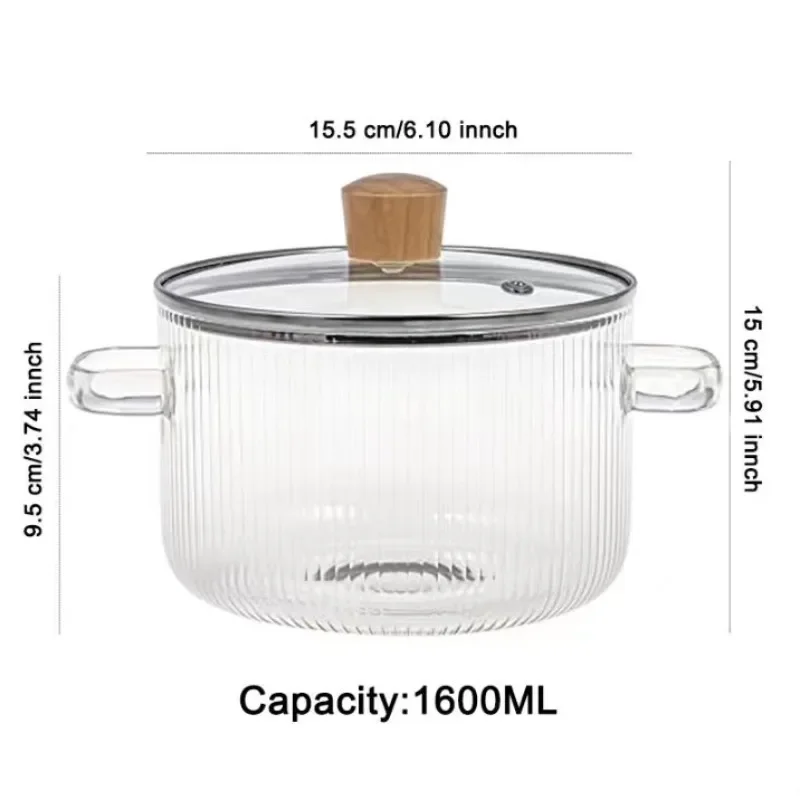 1pc Cooking Pot 1.6L Heat-resistant Borosilicate Glass Kitchenware Multifunctional Large Capacity Stew Pot Kitchen Cooking Tools