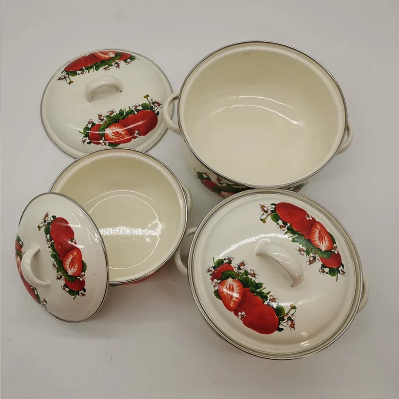 16cm 18cm 20cm 3piece Set Strawberry Enameled Cookware Set