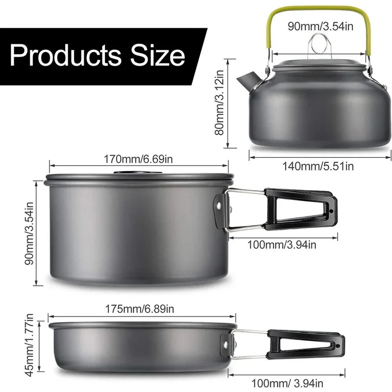 Outdoor camping cookware set aluminum non stick pot portable outdoor tableware cookware cooking pot bowl hiking BBQ picnic