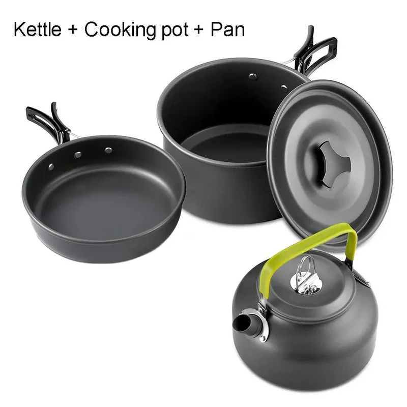 Outdoor camping cookware set aluminum non stick pot portable outdoor tableware cookware cooking pot bowl hiking BBQ picnic