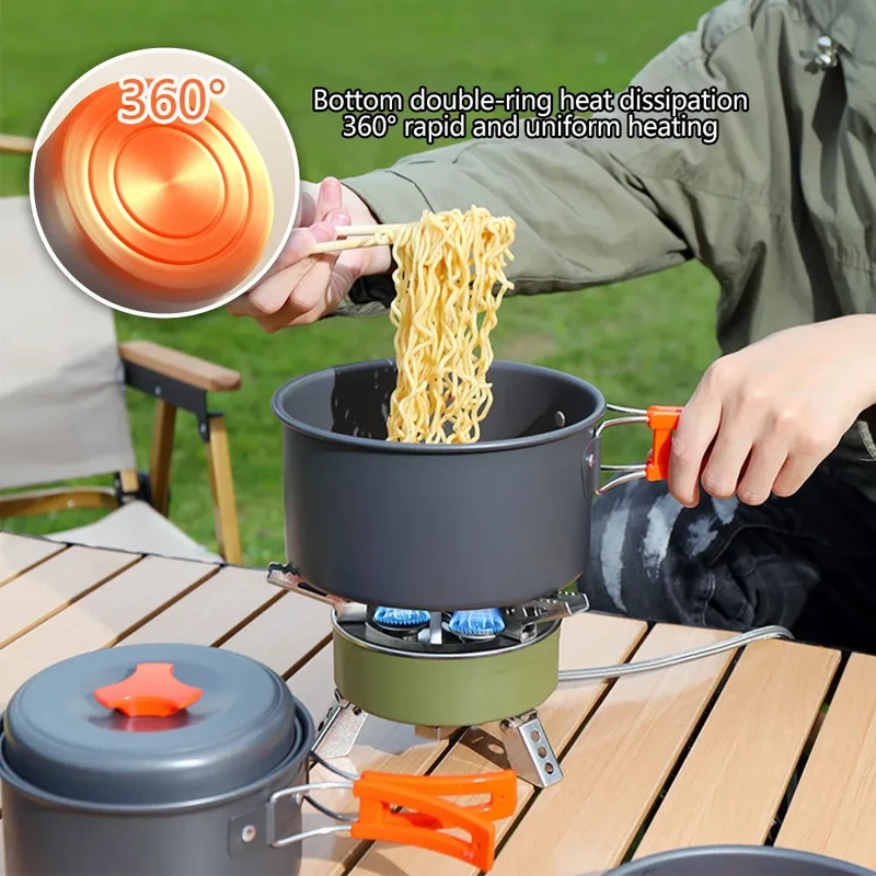 Camping Cookware Set Aluminum Portable Outdoor Tableware Cookset Cooking Kit Pan Bowl Kettle Pot Hiking BBQ Picnic Equipment