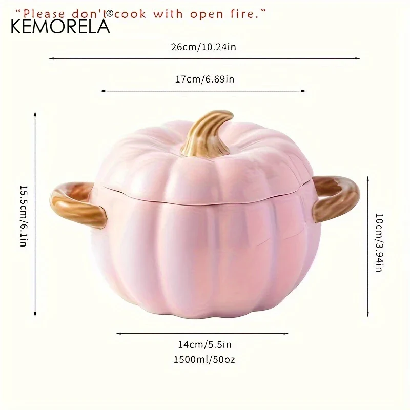 50OZ Dutch Oven Pot With Lid Ceramic Pumpkin Dish Halloween Pumpkin Pottery Dessert Saucepan No Open Flames Cute Pumpkin Bowl