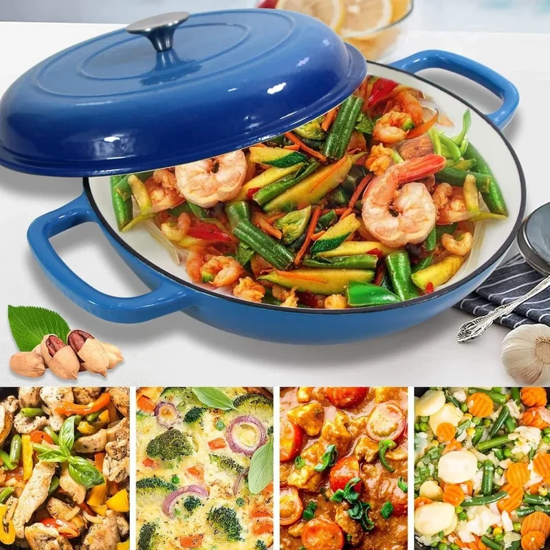4.5L Dutch Oven Soup Pot Cast Iron Casserole Braiser Casserole Skillet with Lid and Dual Handles Dutch Oven Baking