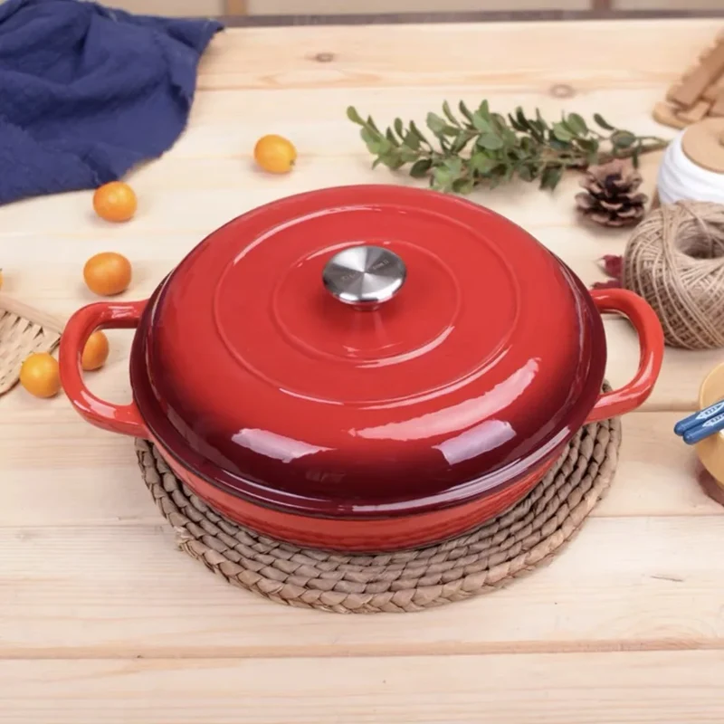 4.5L Dutch Oven Soup Pot Cast Iron Casserole Braiser Casserole Skillet with Lid and Dual Handles Dutch Oven Baking