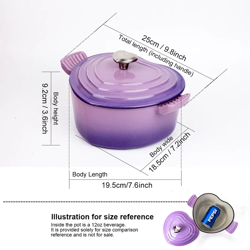 Preminum Cast Iron Dutch Oven with Lid, Heart-shape Enameled Soup Pot for All Stove Tops,Suitable for Stew Baking Slow Cooking