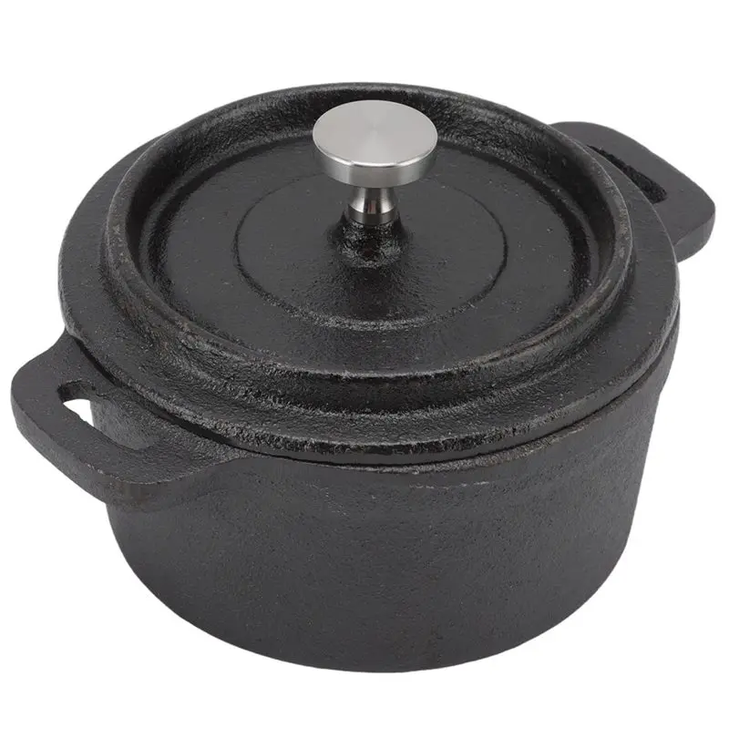 Y50A-Dutch Oven Cast Iron Pot With Lid Double Layer Traditional Thick Design With Handle For Slow Cooking Kitchen 10Cm Diameter