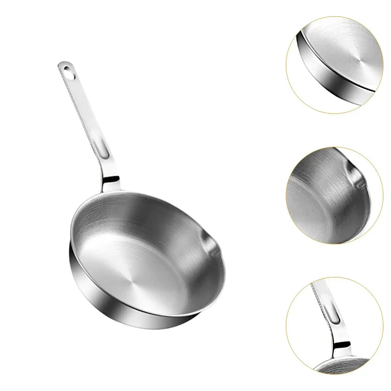 Stainless Steel Frying Pan with Long Handle Cooking Eggs Sandwich Fried Steak Pot for All Stovetops Gas Home Stoves Kitchen