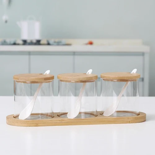 Glass Seasoning Jar Combination Set Single Salt Shaker Sugar Bowl Nordic Japanese Seasoning Box with Lid Kitchen Household Items