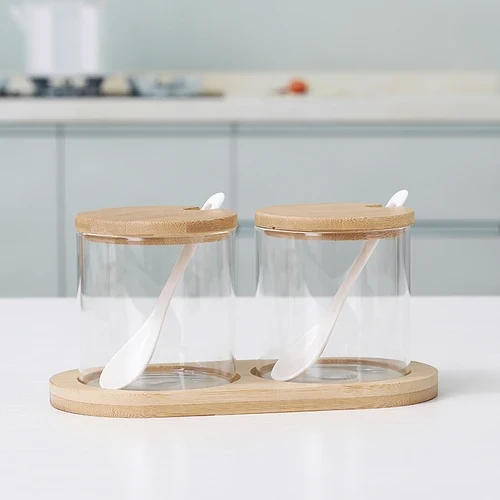 Glass Seasoning Jar Combination Set Single Salt Shaker Sugar Bowl Nordic Japanese Seasoning Box with Lid Kitchen Household Items