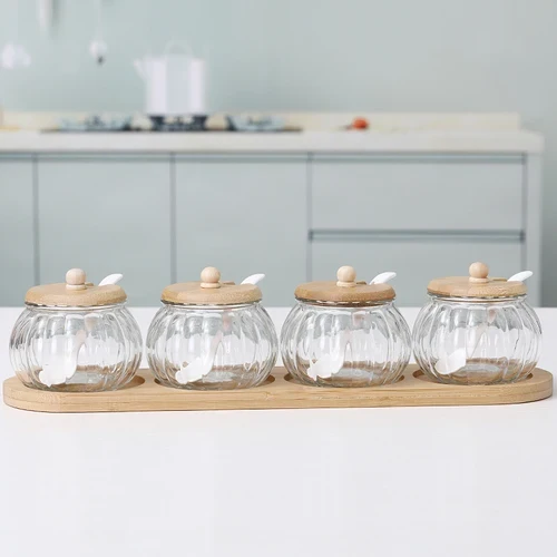 Glass Seasoning Jar Combination Set Single Salt Shaker Sugar Bowl Nordic Japanese Seasoning Box with Lid Kitchen Household Items