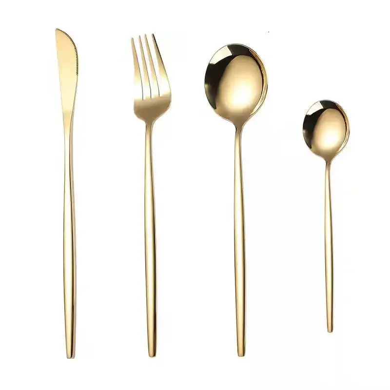 Stainless Steel Cutlery Set, 4pcs Fork, Spoon, Knife, Chopsticks, Dinnerware, Tea Spoon, Flatware Set, Silverware, Black Gold