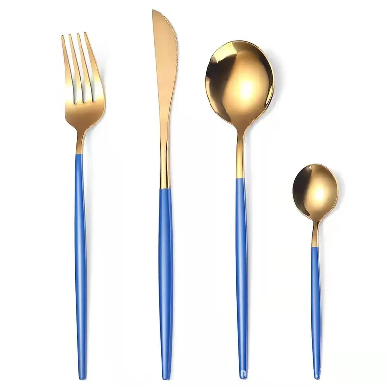 Stainless Steel Cutlery Set, 4pcs Fork, Spoon, Knife, Chopsticks, Dinnerware, Tea Spoon, Flatware Set, Silverware, Black Gold